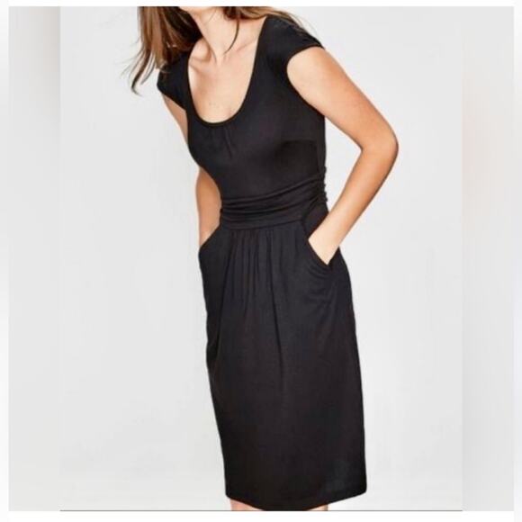 Boden Classic Jersey Dress Cup Sleeves Knee Lengthy Wom  size 4 Black - Picture 8 of 8